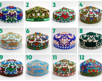 Choose Handmade Uzbek Traditional Hat cap doppi gift for Men Women vivid vibrant kufi Ethic Oriental Asian Stylish Headwear best collection