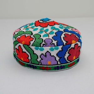 Traditional Uzbek hat Cap Doppi best quality and top gift from Central Asia Bukhara Samarkand Oriental Silk Ornament Boho style vivid bright #2 - 23.2 inches