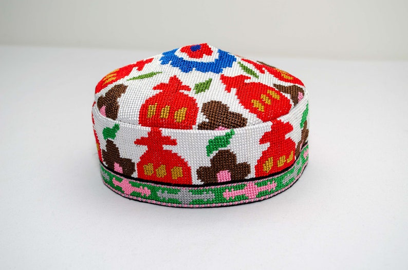 Traditional Uzbek hat Cap Doppi best quality and top gift from Central Asia Bukhara Samarkand Oriental Silk Ornament Boho style vivid bright #7 - 24 inches