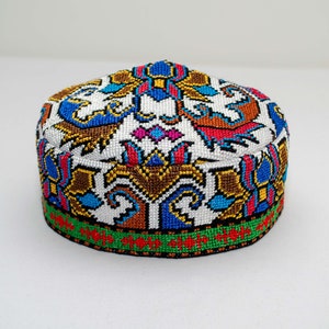 Traditional Uzbek hat Cap Doppi best quality and top gift from Central Asia Bukhara Samarkand Oriental Silk Ornament Boho style vivid bright #8 - 24 inches