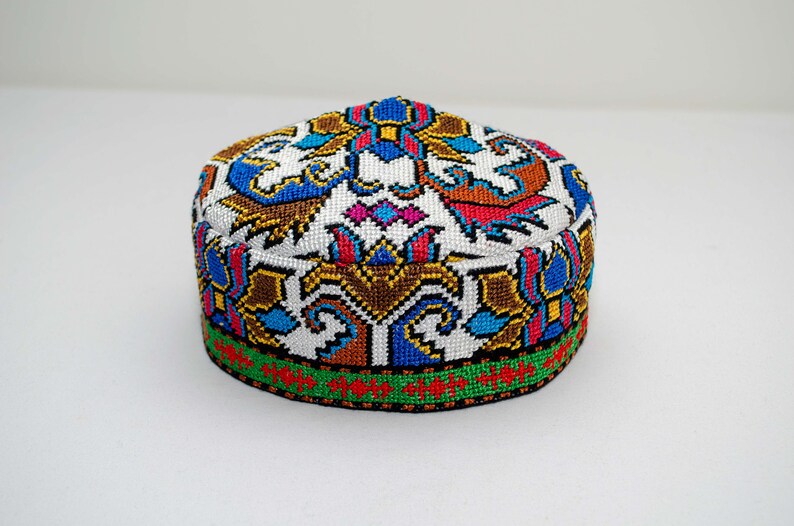 Traditional Uzbek hat Cap Doppi best quality and top gift from Central Asia Bukhara Samarkand Oriental Silk Ornament Boho style vivid bright #8 - 24 inches