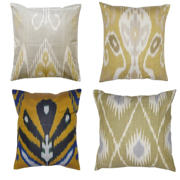 Set of 4 Uzbek Ikat pillow covers, 17x14, 18x18.