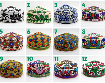 Choose Handmade Uzbek Traditional Hat cap doppi gift for Men Women vivid vibrant kufi Ethic Oriental Asian Stylish Headwear best collection