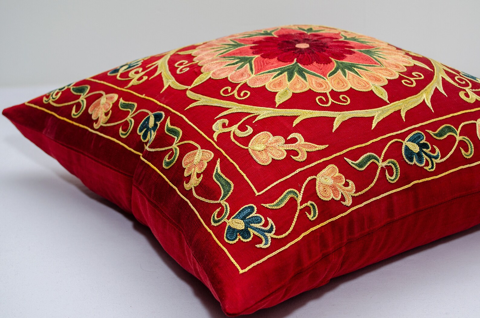 Red Uzbek Silk Suzani Pillow cover Oriental designed Silk Etsy