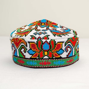 Traditional Uzbek hat Cap Doppi best quality and top gift from Central Asia Bukhara Samarkand Oriental Silk Ornament Boho style vivid bright #9 - 23.2 inches