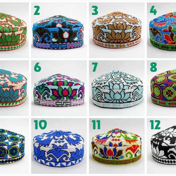 Choose Handmade Uzbek Traditional Hat cap doppi gift for Men Women vivid vibrant kufi Ethic Oriental Asian Stylish Headwear best collection