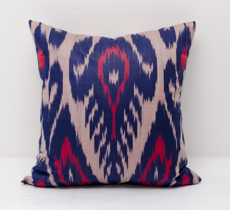 accent pillow handmade ikat bohemian pillow 15x15 blue red ikat pillow cover blue red pillows ikat decorative pillow ikat throw pillow ikat