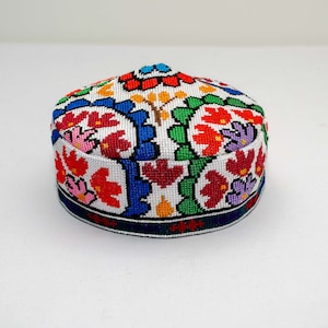 Traditional Uzbek hat Cap Doppi best quality and top gift from Central Asia Bukhara Samarkand Oriental Silk Ornament Boho style vivid bright #1 - 23.2 inches