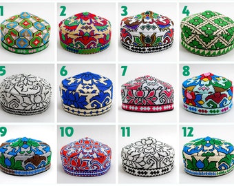 Small & Big Handmade Uzbek Traditional Hat cap doppi gift for Men Women vivid vibrant kufi Ethic Oriental Asian Stylish Headwear collection