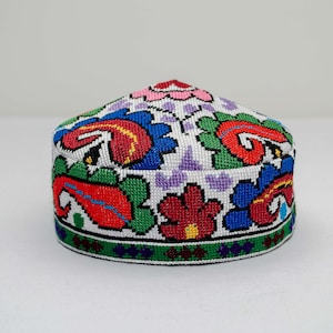 Traditional Uzbek hat Cap Doppi best quality and top gift from Central Asia Bukhara Samarkand Oriental Silk Ornament Boho style vivid bright #3 - 23.2 inches