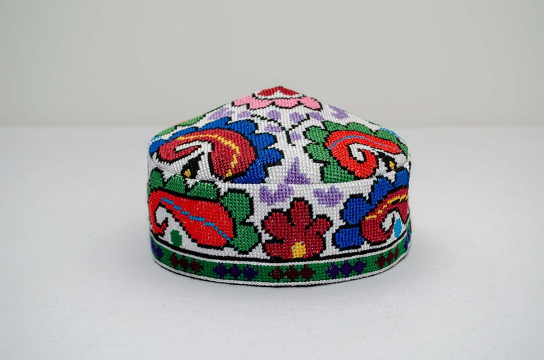 Traditional Uzbek hat Cap Doppi best quality and top gift from Central Asia Bukhara Samarkand Oriental Silk Ornament Boho style vivid bright #3 - 23.2 inches