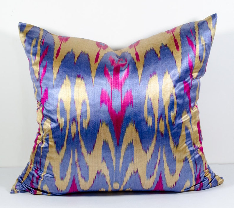 20x20 pink violet satin ikat pillow cover, violet cream, violet pillows, violet ikats, violet pink pillows, pink pillows, design pillows image 1