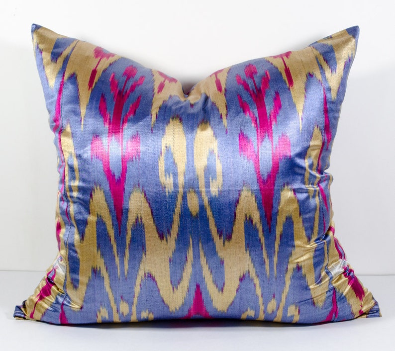 20x20 pink violet satin ikat pillow cover, violet cream, violet pillows, violet ikats, violet pink pillows, pink pillows, design pillows image 2