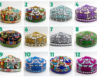 Small & Big Handmade Uzbek Traditional Hat cap doppi gift for Men Women vivid vibrant kufi Ethic Oriental Asian Stylish Headwear collection