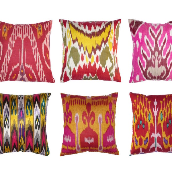 Set of 6 Uzbek Ikat pillow covers, 17x14, 16x16