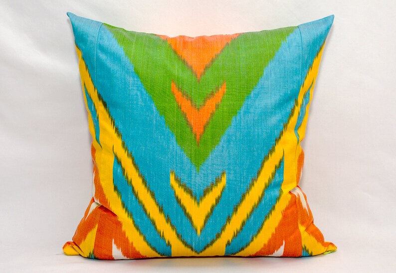 Uzbek Ikat Pillow Cover Cushion Ikat Pink Yellow Blue Green Etsy