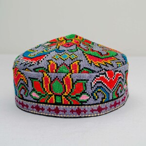 Traditional Uzbek hat Cap Doppi best quality and top gift from Central Asia Bukhara Samarkand Oriental Silk Ornament Boho style vivid bright #6 - 24 inches