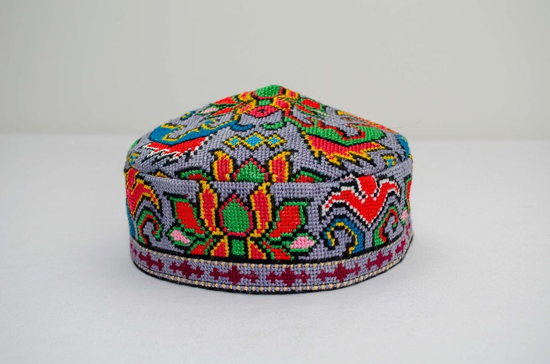 Traditional Uzbek hat Cap Doppi best quality and top gift from Central Asia Bukhara Samarkand Oriental Silk Ornament Boho style vivid bright #6 - 24 inches
