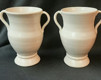 Fulper Pottery Handled Vintage Vase Ivory Glaze