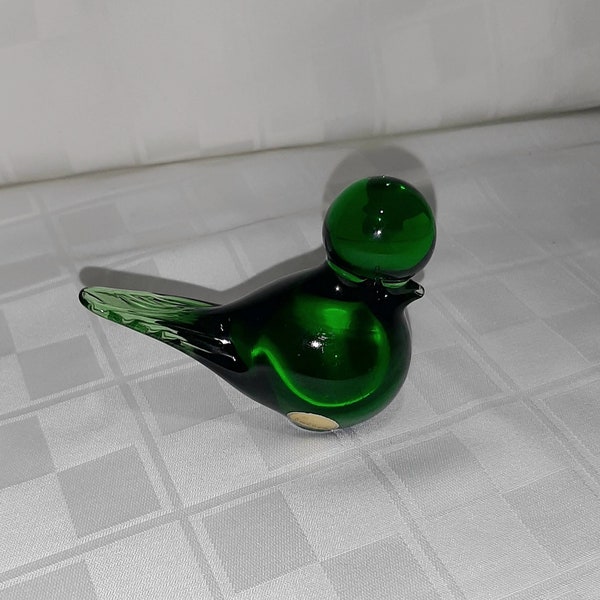 Sweden Art Glass Emerald Green Bird Mid Century Modern