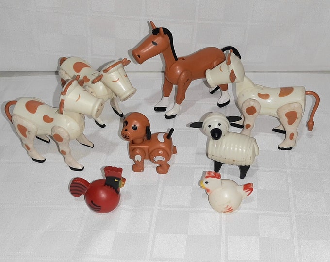 Fisher Price Farm Animals 7 Pieces Horse Cow Sheep Rooster Chicken Dog ...