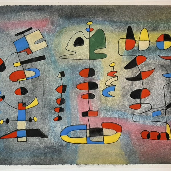 Abstract Original Painting MCM Style Keith Redman Miro Calder Like Mobiles