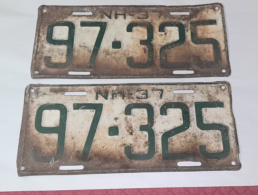 Pair License Plates 1937 Antique New Hampshire Etsy