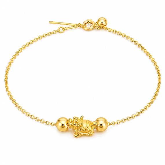 Bracelet breloque Tortue Dragon or pur 24K 99.99% Feng Shui richesse longévité protection bijou porte-bonheur cadeau femme