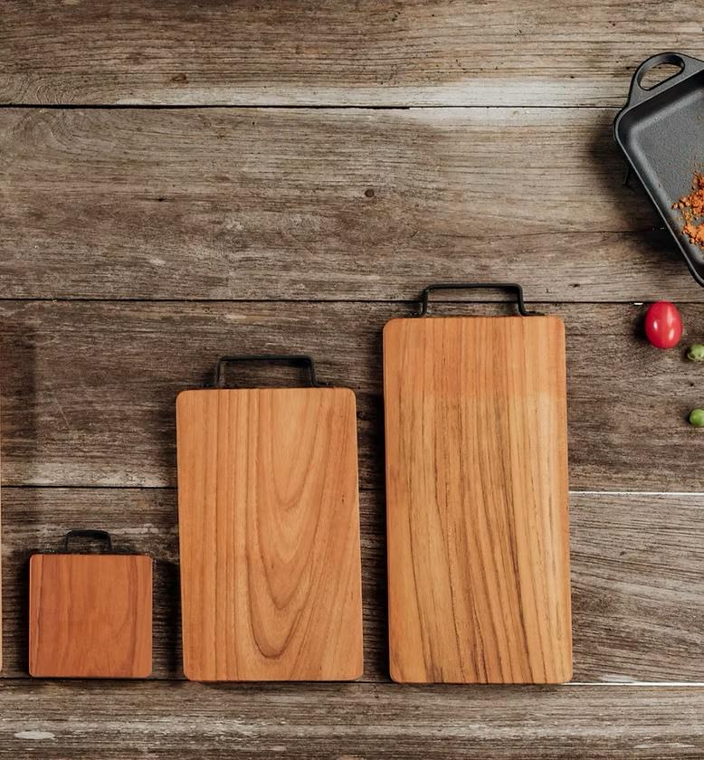 Artisan Crafted Teakwood Cutting Board Set of 3 - Various Sizes (8.5x10.2cm, 12x22.8cm, 12x27.8cm)