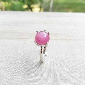 Star Ruby Solitaire Ring 925 Sterling Silver Rhodium Plated Pink Gemstone