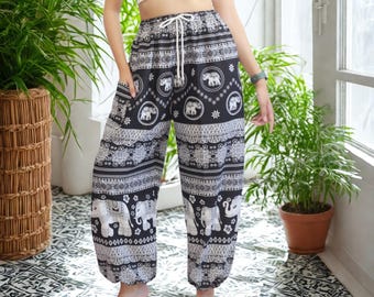 Authentic Thai Elephant Pants – Boho Hippie Yoga Harem Pants – One Size – Unisex – Made in Chiang Mai