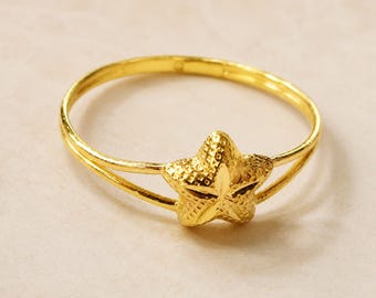 Anillo de oro auténtico de 23 quilates con forma de estrella para mujer, banda fina y delicada, anillo de oro tailandés resistente al agua y que no se deslustra.