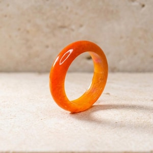 Orange Type A Jadeite Ring with Certificate | Natural Translucent Jade Band | Thin Pinky Thumb Ring