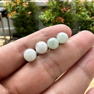 8mm Round Jade Stud Earrings, Natural Burmese Jadeite Type A, Stainless Steel Posts
