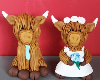Décorations de gâteau de mariage vache Highland personnalisées faites à la main