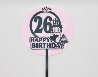 Gepersonaliseerde Betty Boop Happy Birthday taarttopper | Jouw nummer/leeftijd: aangepaste feestdecoratie