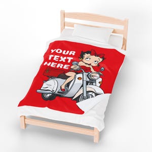 Custom Velveteen Plush Blanket - Cozy Throw, Betty Boop Design, Personalized Gift, Cartoon Decor, Retro Style