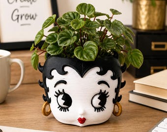 Maceta con forma de cabeza de Betty Boop / Complementos para plantas / Impresión 3D