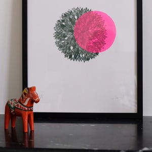 Serigrafia floreale verde e rosa