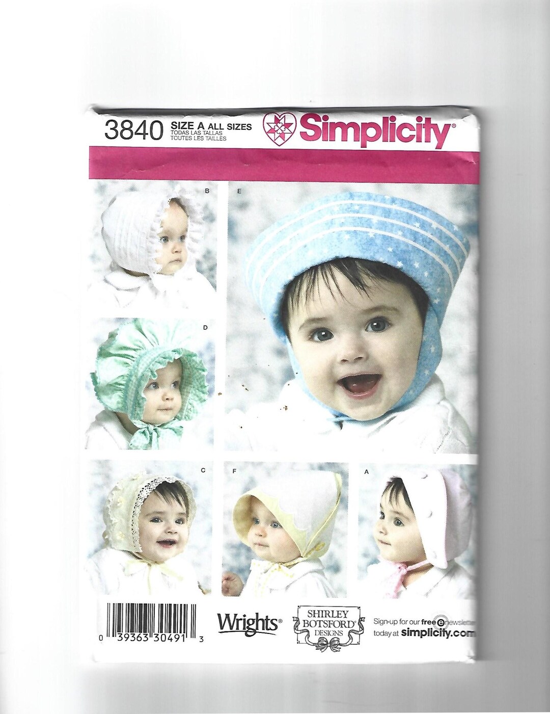 Spk Pattern Simplicity Pattern #3840 for Child's Hats in 3 Sizes. Sizes: S-L. Brand ...