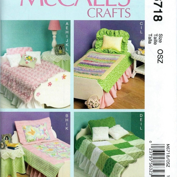 American Girl Doll Bed, Lamp, Night Stand, Bedding pattern by McCall's No. 6718. Brand new and uncut.