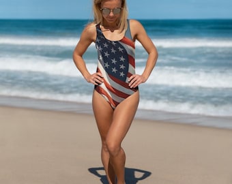 American Flag One-Piece Swimsuit: Cheeky Scoop Back Bathing Suit
