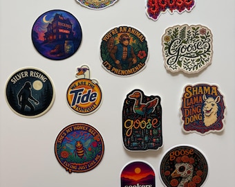 12 Pack Goose Band Assorted Stickers,  Goose Jam Band designs, Vinyl Cut Slaps