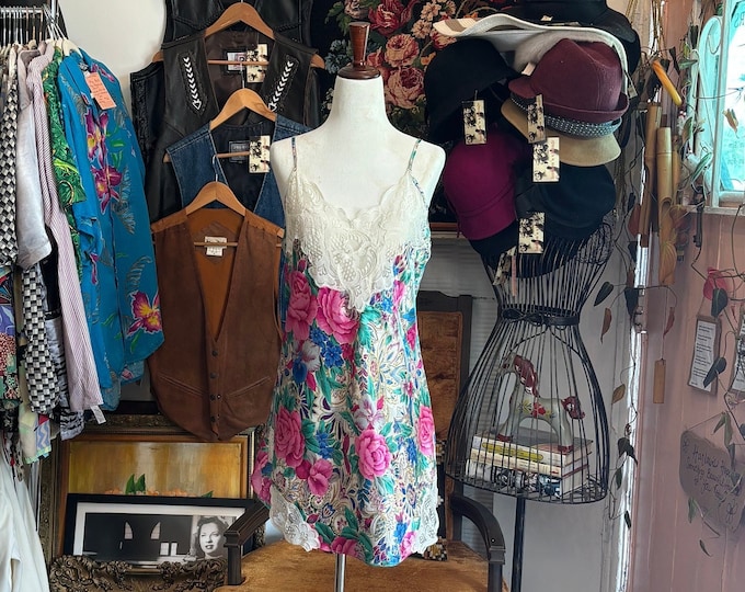 vintage 90's victoria's secret slip dress / floral lace mini dress