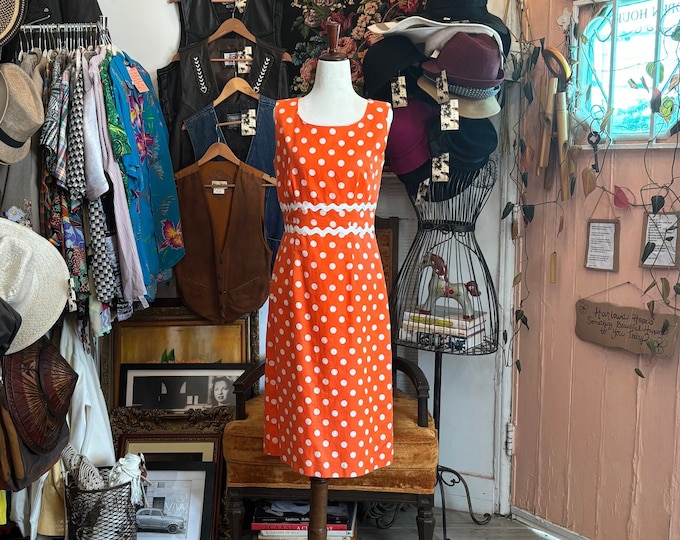 vintage 80's orange polka dot cotton shift dress