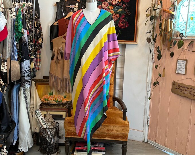 vintage 70's rainbow striped kaftan lounge dress
