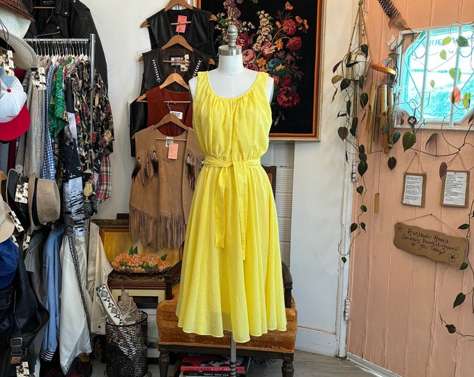 vintage 80's yellow / white polka dot dress