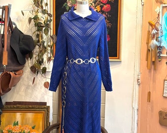 vintage 70's blue knit midi dress