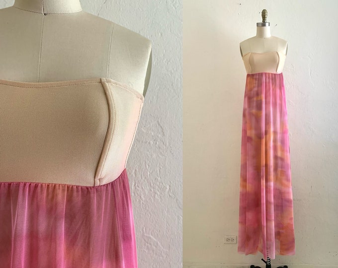 vintage pink fairy tie dye strapless maxi dress