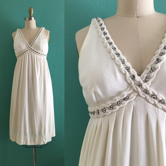 vintage 60's cream beaded evening dress
